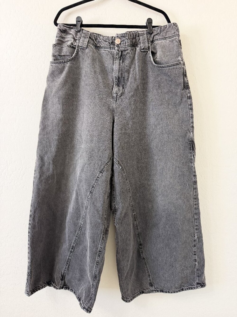Free People We the Free Chill Vibes Dropped Wide Leg Gray